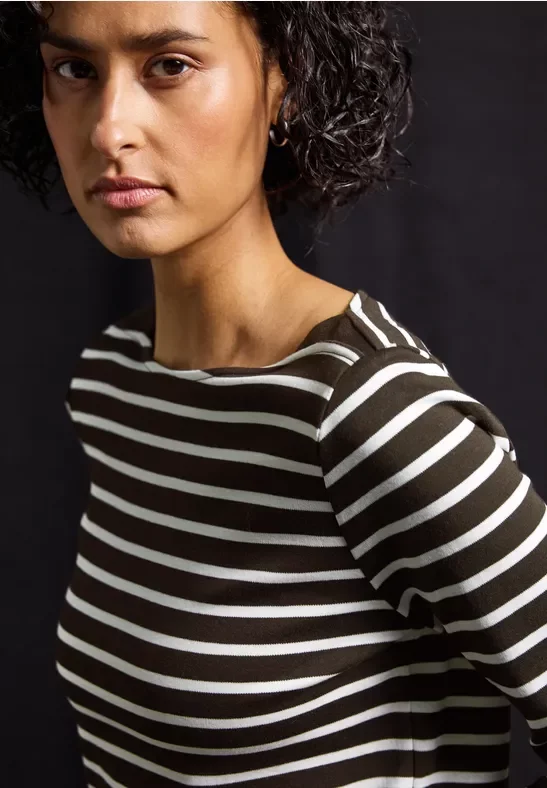 Street One Frauen Gestreiftes Basic Shirt in Braun, Gr: 42