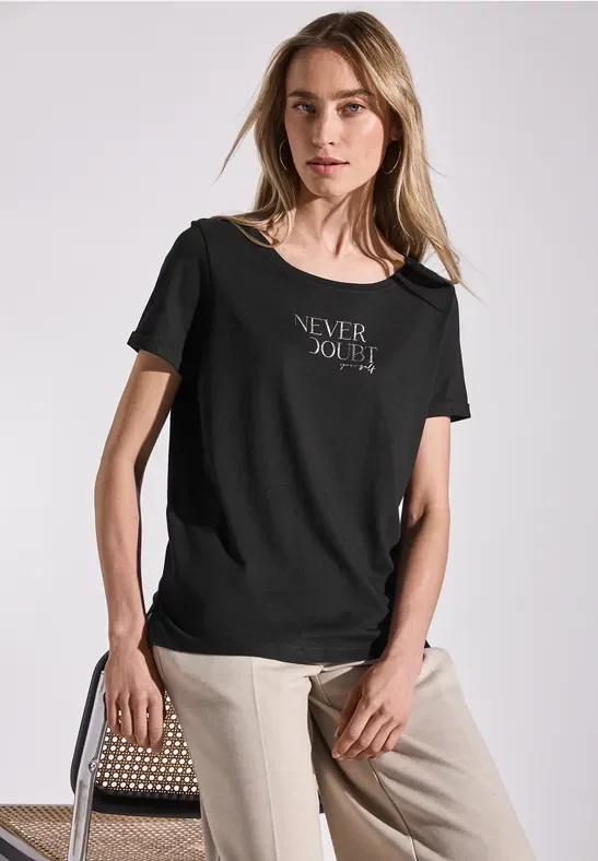 Street One Frauen Shirt mit Frontprint in Schwarz, Gr: 40