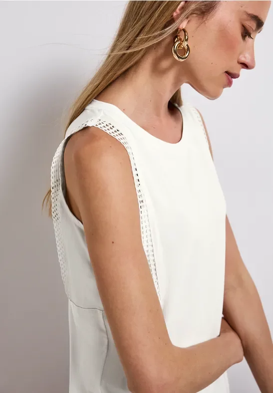 Thumbnail - Street One Frauen Top mit Häkeldetails in Weiß, Gr: 42