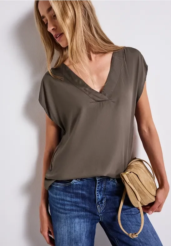 Street One Frauen V-Neck Blusenshirt in Braun, Gr: 38