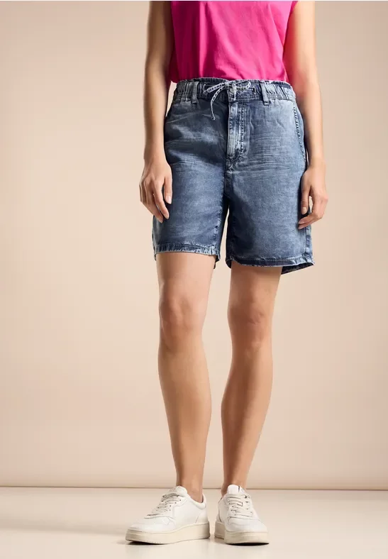 Street One Frauen Lyocell Jeans Shorts in Blau, Gr: 25