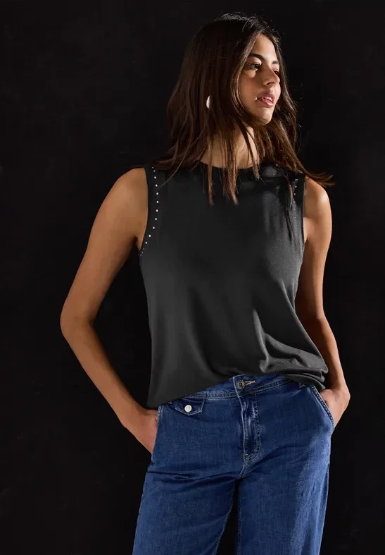 Street One Frauen Jerseytop mit Nieten in Grau, Gr: 46