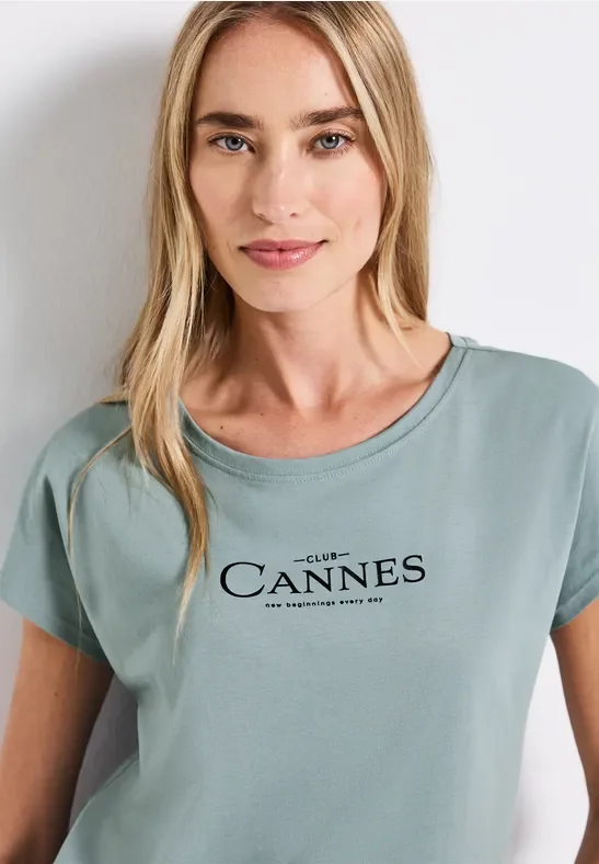 Thumbnail - Street One Frauen Shirt mit Folien-Wording in Blau, Gr: 44