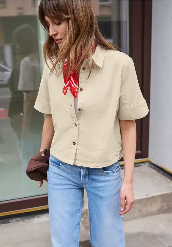 Street One Studio Frauen Kurzarm Bluse in Cord-Qualität in Beige, Gr: 38