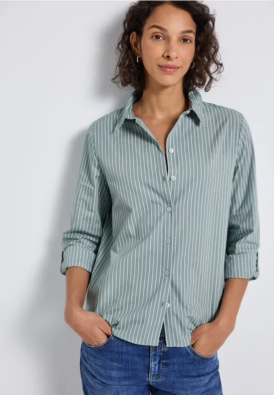 Street One Frauen Gestreifte Business Bluse in Blau, Gr: 42