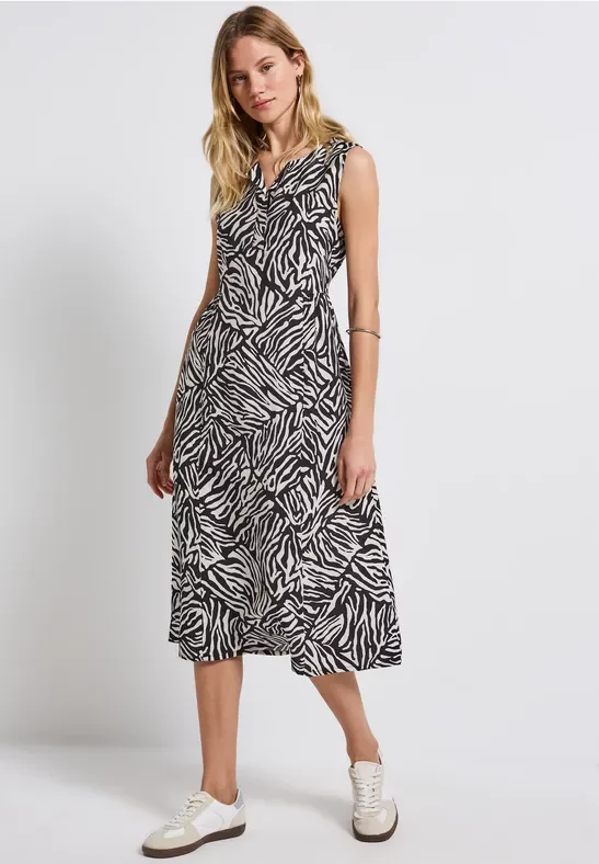 Street One Frauen Gemustertes Midi-Kleid in Blau, Gr: 38