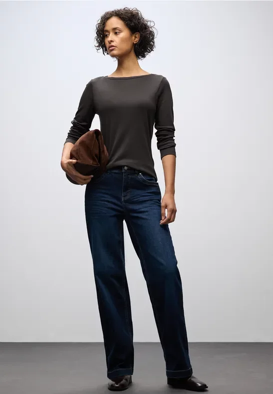Thumbnail - Street One Frauen Basic Langarmshirt in Braun, Gr: 44