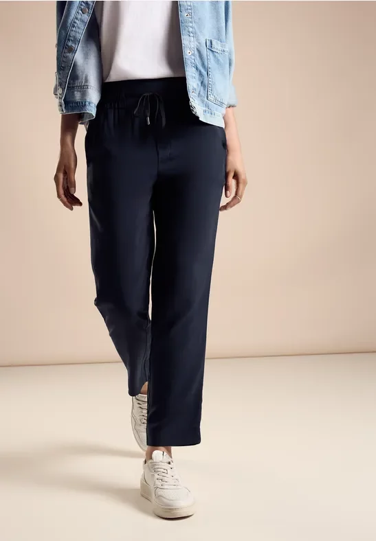 Street One Frauen Viskose Hose in Unifarbe in Blau, Gr: 36