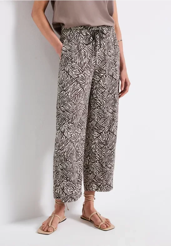 Street One Frauen Gemusterte Wide Leg Hose in Braun, Gr: 36