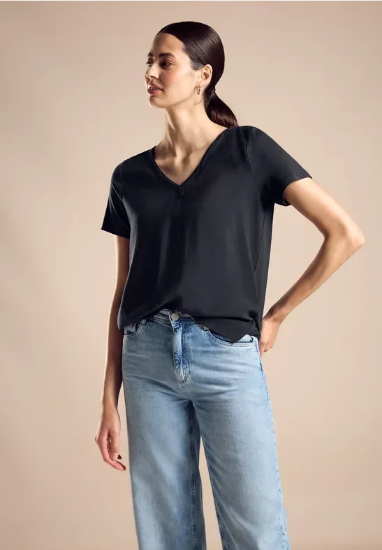 Street One Frauen Shirt im Cupro Materialmix in Blau, Gr: 36