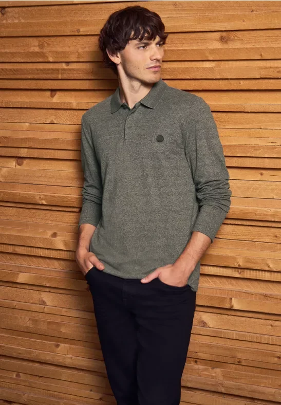 Thumbnail - Street One MEN Männer Two Tone Langarm Poloshirt in Grün, Gr: L
