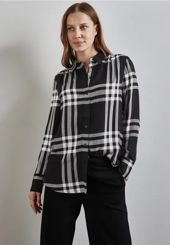 Street One Frauen Karierte Longblouse in Schwarz, Gr: 34