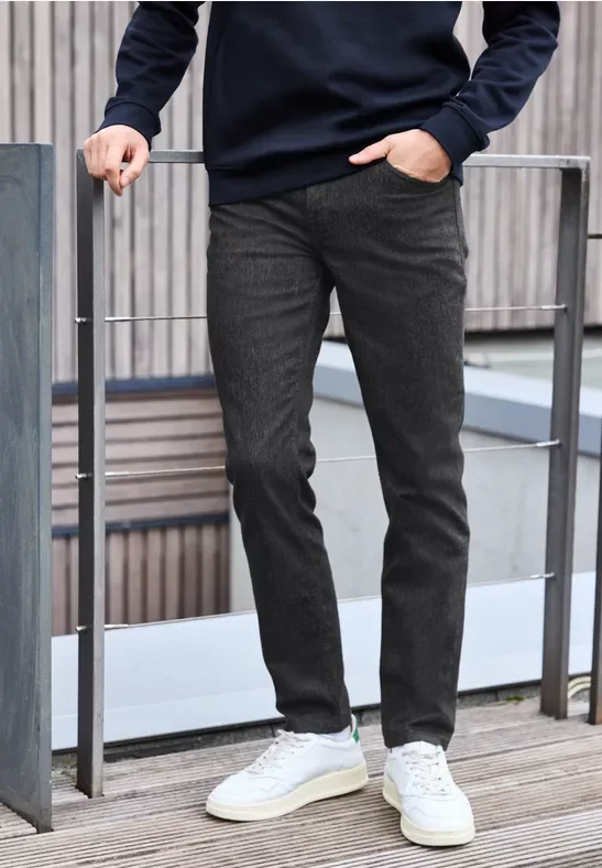 Street One MEN Männer Slim Fit Hose in Woll-Optik in Grau, Gr: 29