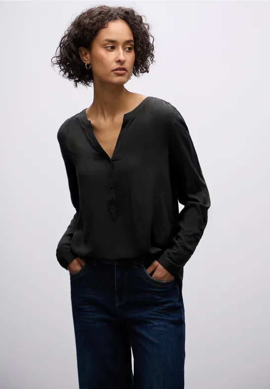 Thumbnail - Street One Frauen Basic Bluse in Unifarbe in Schwarz, Gr: 34