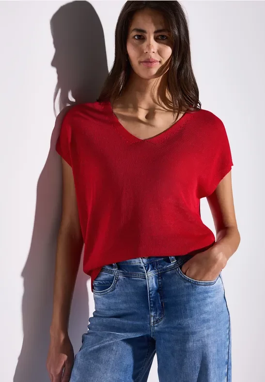 Street One Frauen Ärmelloser Strickpullover in Rot, Gr: 34