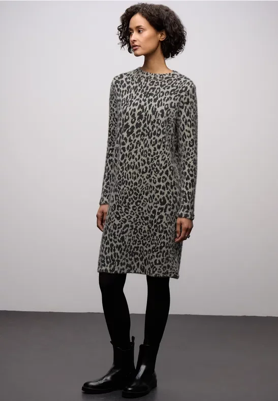 Street One Frauen Gemustertes T-Shirtkleid in Beige, Gr: 40