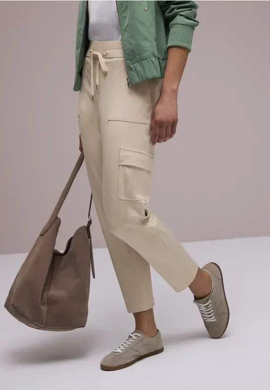 Street One Frauen Slim Leg Hose im Cargo-Look in Beige, Gr: 36