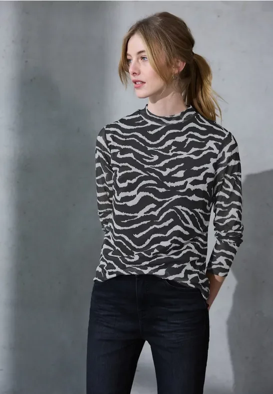 Street One Studio Frauen Gemustertes Mesh-Shirt in Grau, Gr: 40