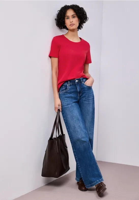 Street One Frauen Basic T-Shirt aus reiner Baumwolle in Rot, Gr: 44