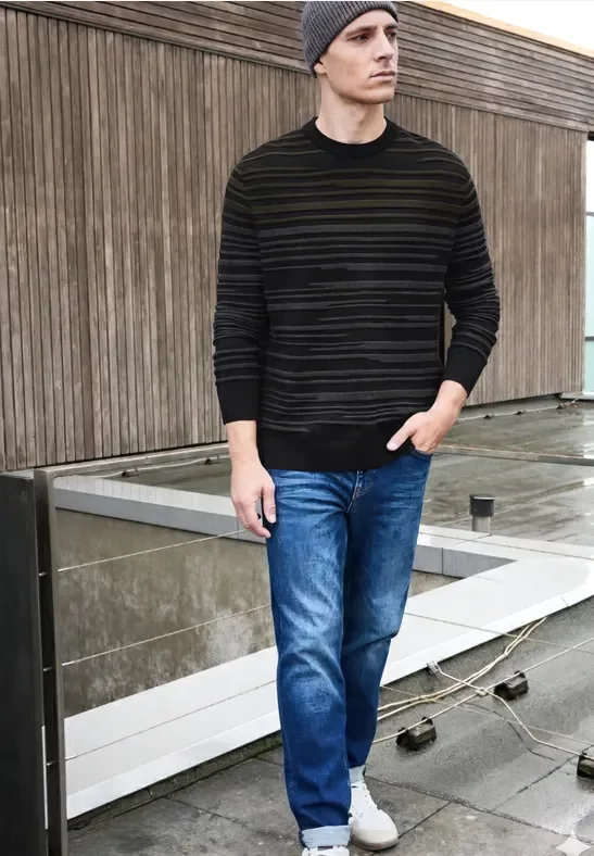 Thumbnail - Street One MEN Männer Strukturstreifen Pullover in Grün, Gr: S