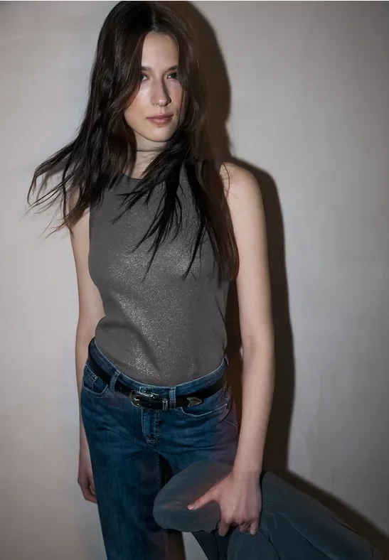 Street One Studio Frauen Coated Top in Silber, Gr: 40