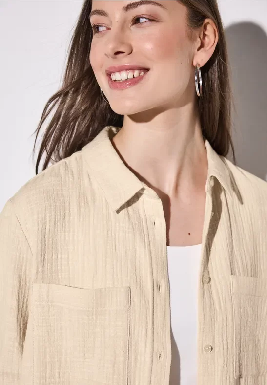 Thumbnail - Street One Frauen Hemdbluse mit Brusttaschen in Beige, Gr: 46