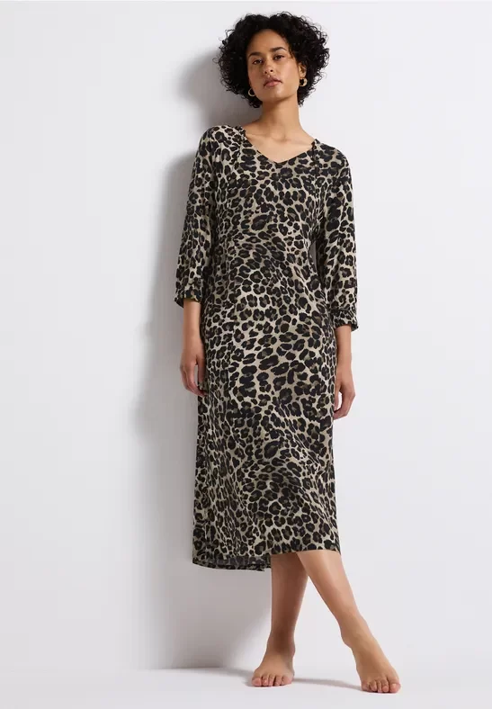 Street One Frauen Gemustertes Midi-Kleid in Schwarz, Gr: 38