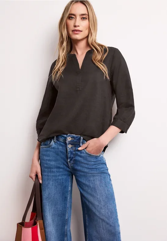 Street One Frauen Bluse mit Split Neck aus Leinenmix in Braun, Gr: 34