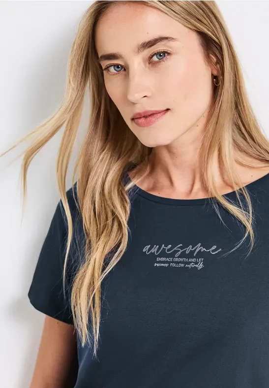 Street One Frauen T-Shirt mit Print in Türkis, Gr: 38