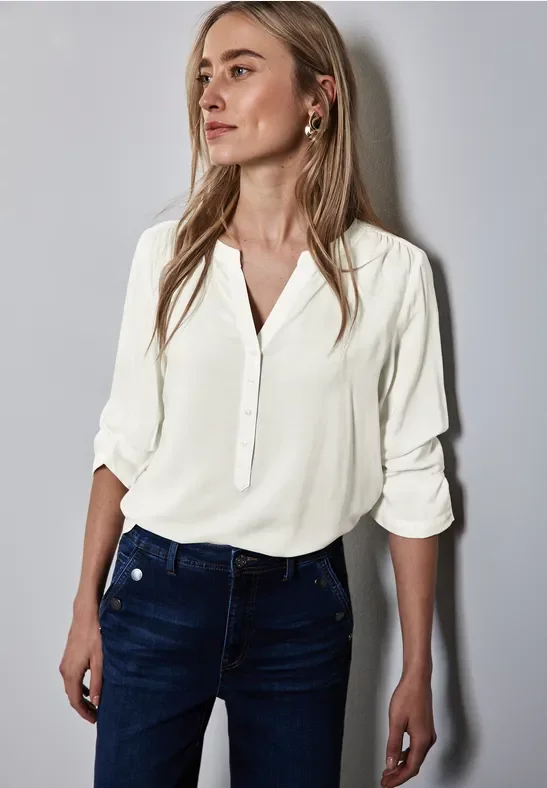 Street One Frauen Basic Bluse in Unifarbe in Weiß, Gr: 44