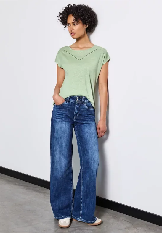 Street One Frauen Shirt mit Deko-Tape in Grün, Gr: 46