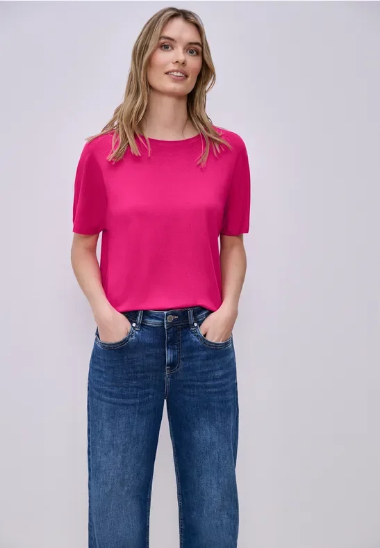 Street One Frauen Basic T-Shirt mit Dropped Shoulders in Pink, Gr: 38