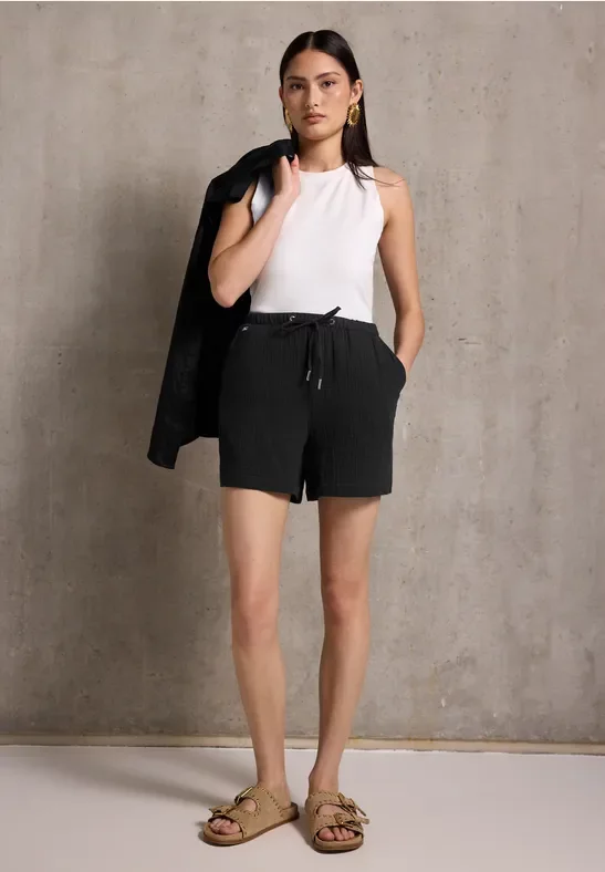 Street One Studio Frauen Musselin Shorts in Schwarz, Gr: 40
