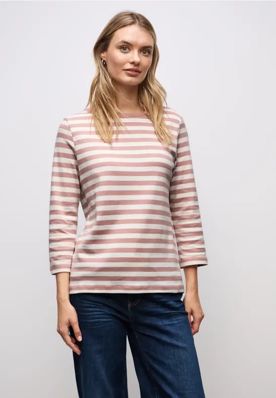 Street One Frauen Gestreiftes U-Boot Shirt in Rosa, Gr: 40