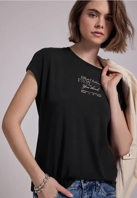 Thumbnail - Street One Studio Frauen T-Shirt mit Print in Schwarz, Gr: 40