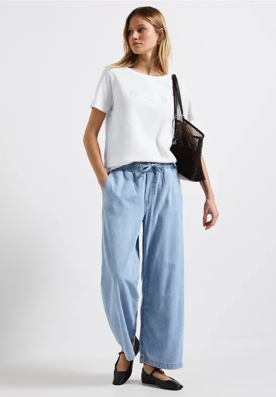 Street One Frauen T-Shirt mit Folienwording in Weiß, Gr: 40