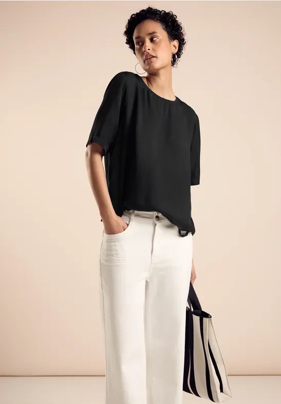 Street One Frauen T-Shirt mit Tunnelzug in Schwarz, Gr: 34