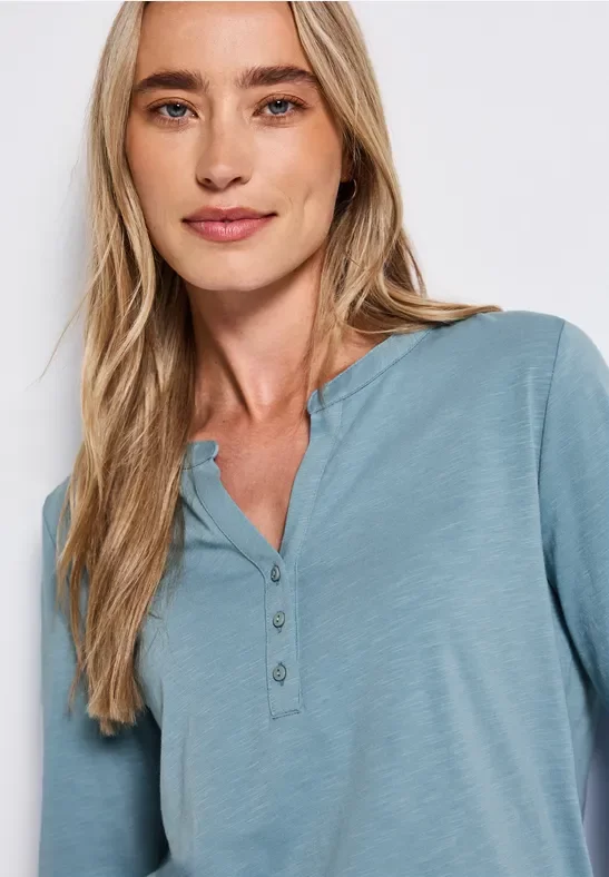 Street One Frauen Split Neck Jersey-Shirt in Blau, Gr: 38
