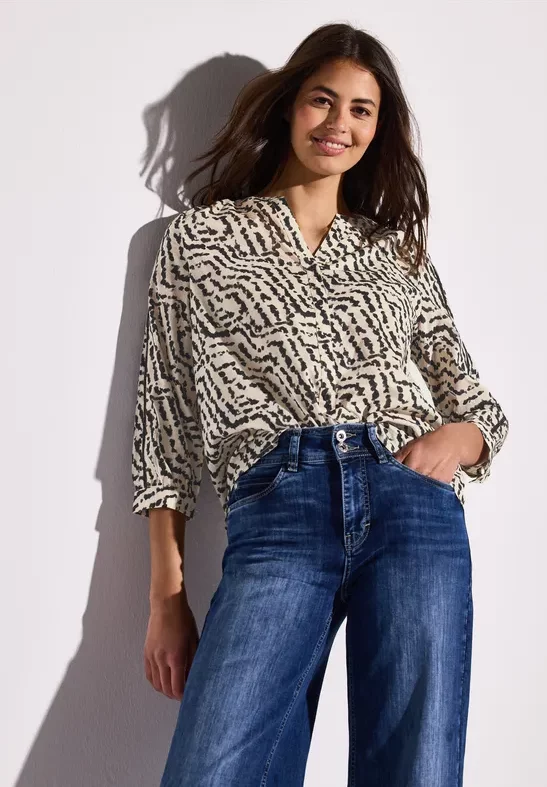 Thumbnail - Street One Frauen Print-Bluse mit Tapedetails in Beige, Gr: 46