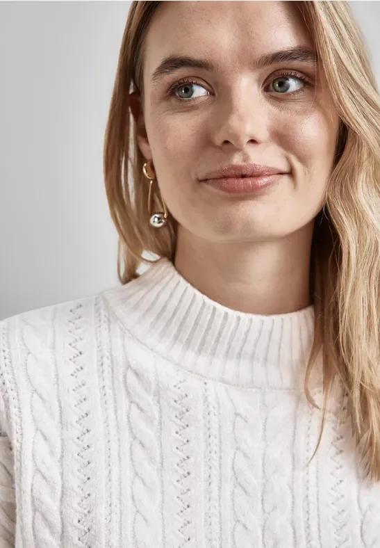 Street One Frauen Pullover mit Strickmuster in Weiß, Gr: 42