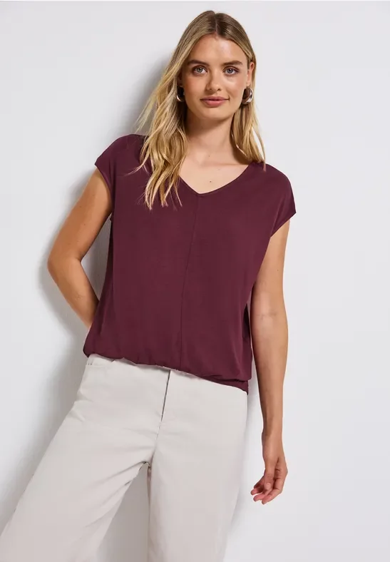 Street One Frauen V-Neck Jersey-Shirt in Rot, Gr: 34