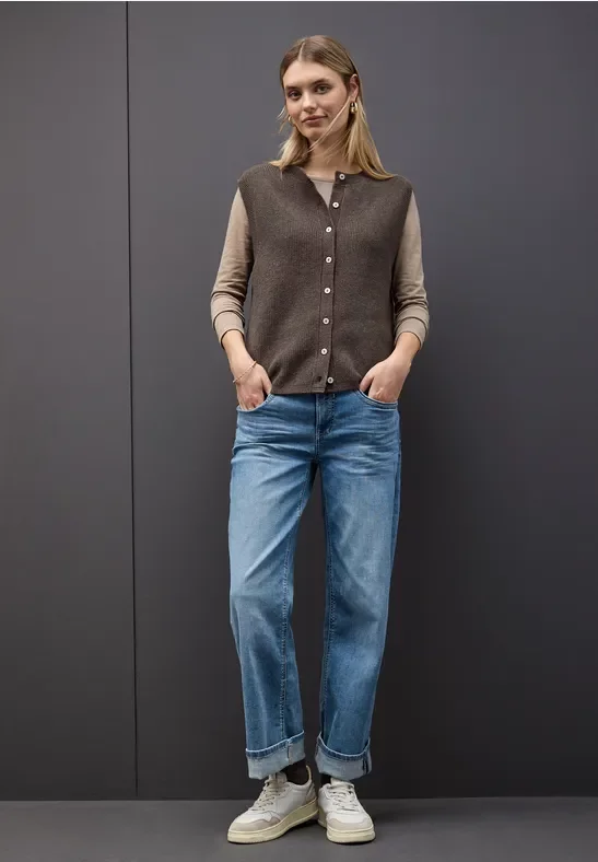 Street One Frauen Ärmelloser Cosy Cardigan in Braun, Gr: 34