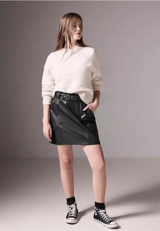 Street One Studio Frauen Rock im Leder-Look in Schwarz, Gr: 34