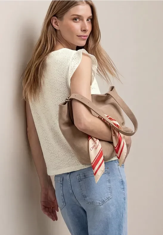 Street One Frauen Top mit V-Neck und Lochspitze in Weiß, Gr: 38