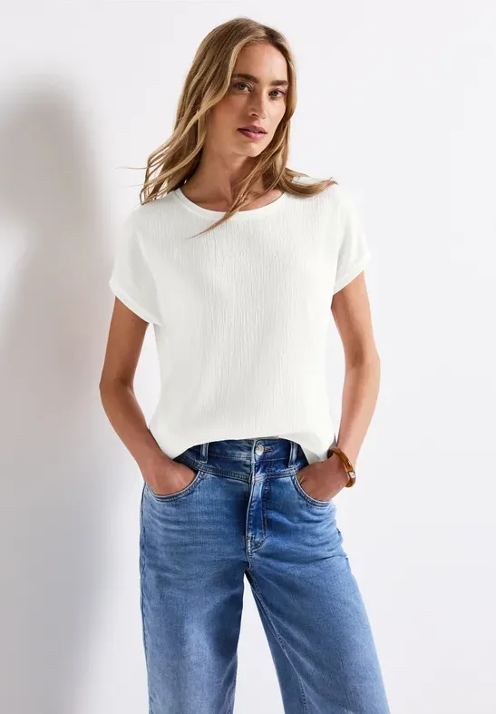 Street One Frauen Strukturmix-Shirt in Weiß, Gr: 36