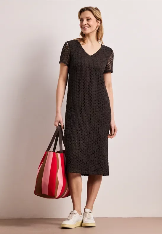 Street One Frauen Midi-Kleid aus Spitze in Unifarbe in Braun, Gr: 44