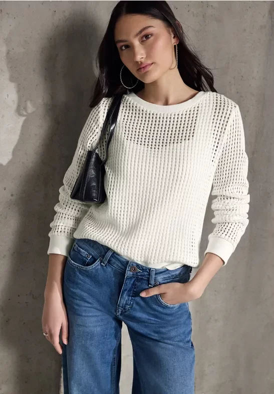 Thumbnail - Street One Studio Frauen Strick-Look Strukturshirt in Weiß, Gr: 36