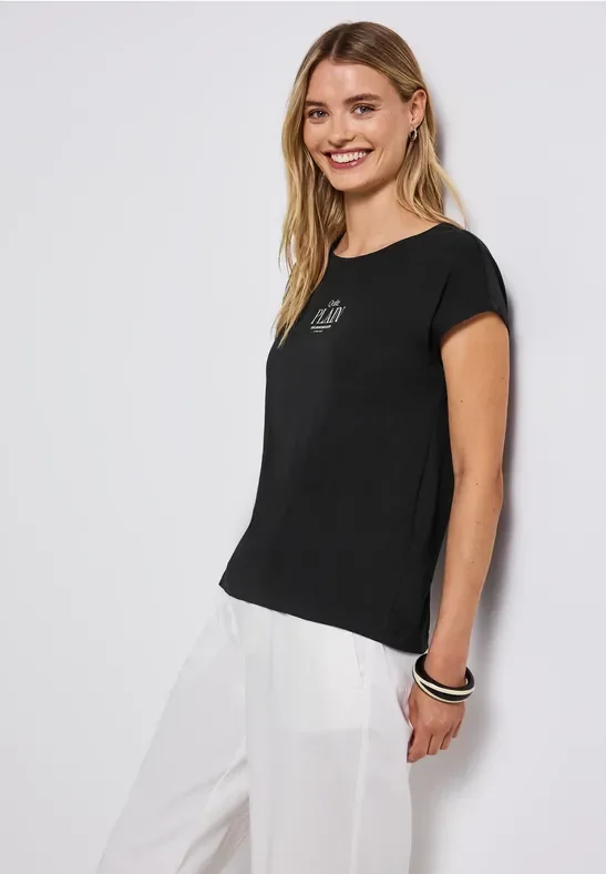 Thumbnail - Street One Frauen Basic Shirt mit Wording in Schwarz, Gr: 34