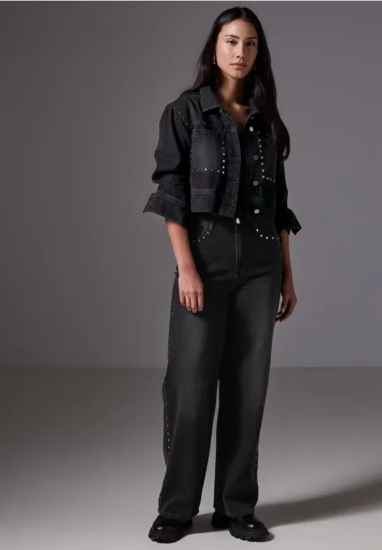 Street One Studio Frauen Kurze Jeansjacke in Schwarz, Gr: 44