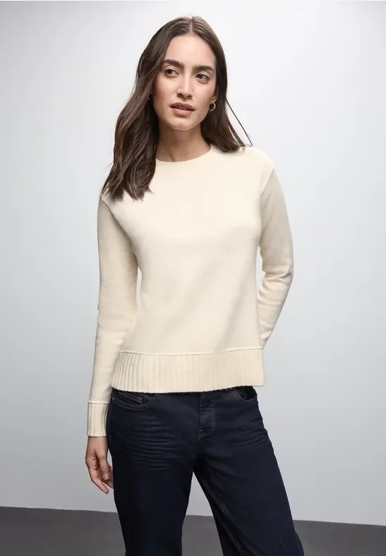 Thumbnail - Street One Frauen Rundhals Pullover in Beige, Gr: 40